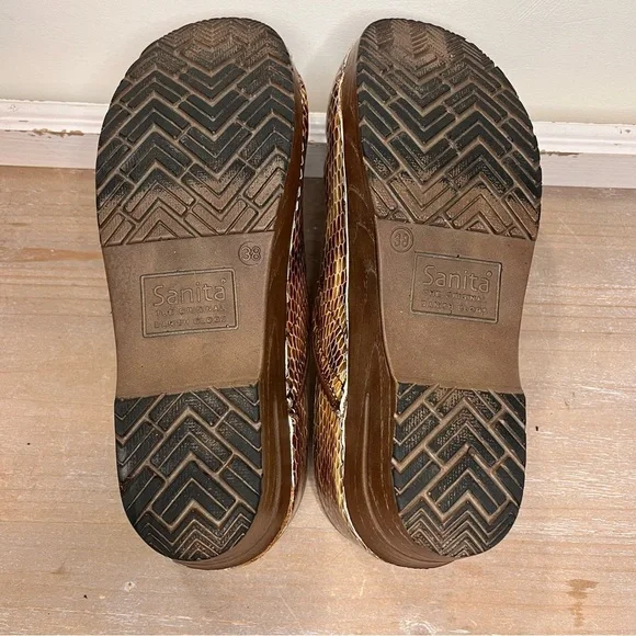 Sanita Tan Snake Skin Embossed Leather Women’s Clogs Rare-Size 38EU, 7.5-8US - Picture 4 of 10